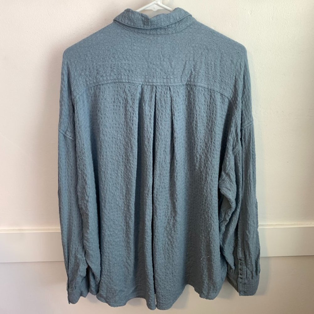 Free People Blue Solid Hidden Valley Button Down Long Sleeve Shirt - Picture 3 of 8